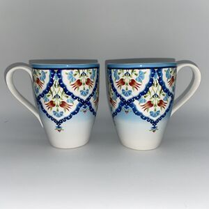 222 Fifth Tunisia Porcelain Floral Blue Coffee Cup Mug Set of 2